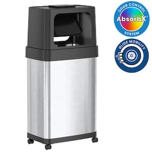 18 Gal. 68 l Bin Rectangular Dual Push Door Stainless Steel Trash Can with Wheels and AbsorbX Odor Control System