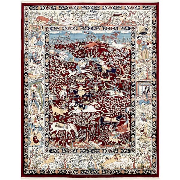 Narenj Collection Area Rug - Birmingham (7 ft. 10 in. x 10 ft. Rectangle Burgundy/Blue)