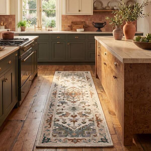 Heritage Ivory/Light Blue 2 ft. x 8 ft. Border Floral Medallion Runner Rug