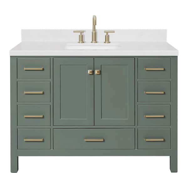 Cambridge 48 in. Single Sink Freestanding Bathroom Vanity in Vintage Sage Green with Carrara White Quartz Top