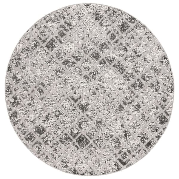 Cottage Gray 7 ft. x 7 ft. Distressed Diamond Indoor/Outdoor Round Area Rug
