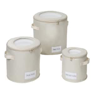 Beige Polyester Round Dinnerware Storage Box (Set of 3)