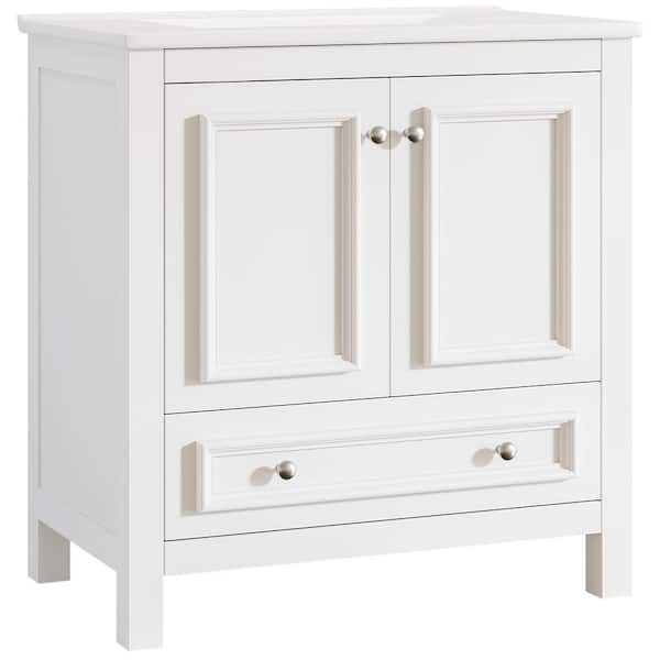 29.5 in. Storage Cabinet, Accent Cabinet with 2 Doors and Divided Drawer, White