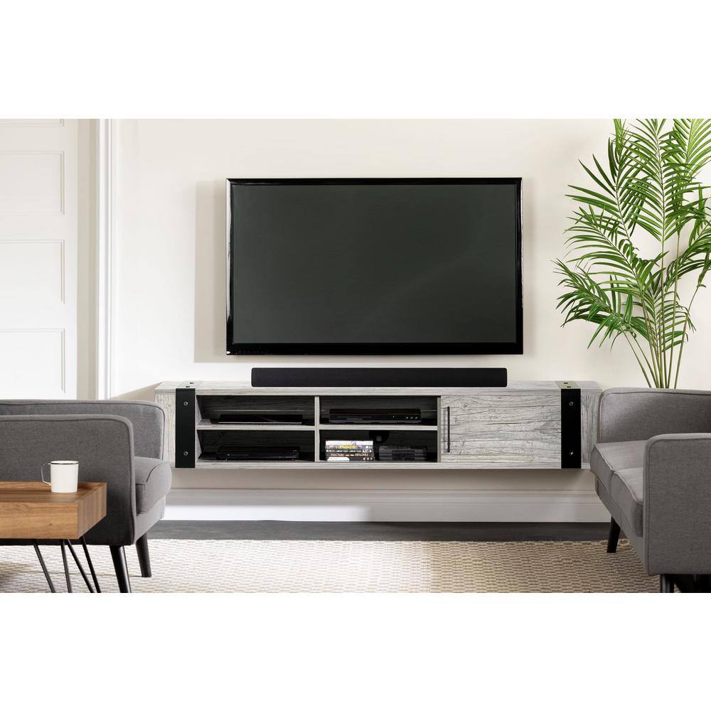 Seaside Pine Wall Mounted Media Console with Sliding Door