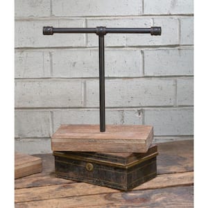 11.5 in. Industrial Black Metal T-Bar Jewelry Stand with Wood Base