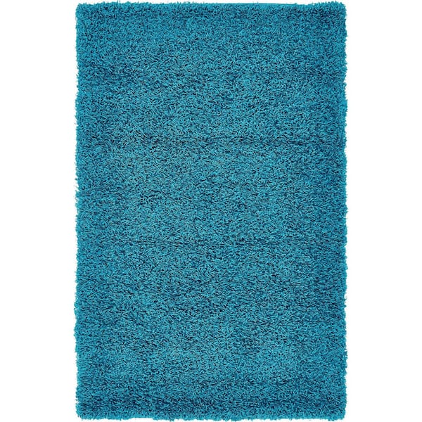 Unique Loom Solid Shag Collection Area Rug (3 ft. 1 in. x 5 ft. 3 in. Rectangle Turquoise)