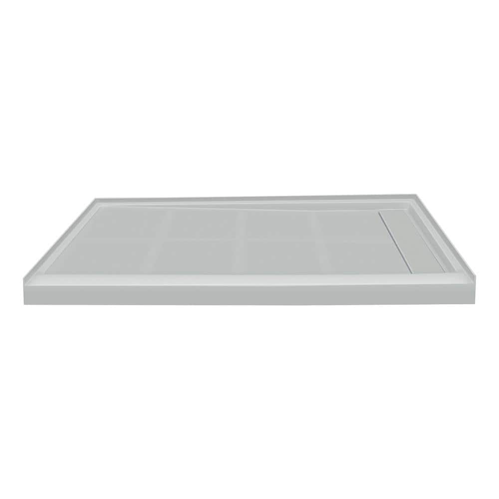 Gray Rectangular Single Threshold Shower Base with Right Drain