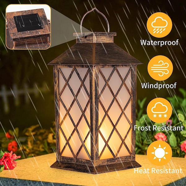 Solar Hanging Lantern with Shepherd Hook Outdoor Metal Led Garden