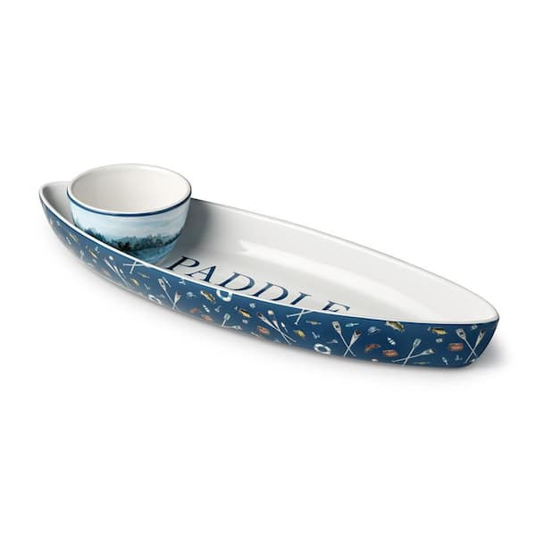 Wake At The Lake 2-Piece 5.5 in. Black Ceramic Chip and Dip Servers