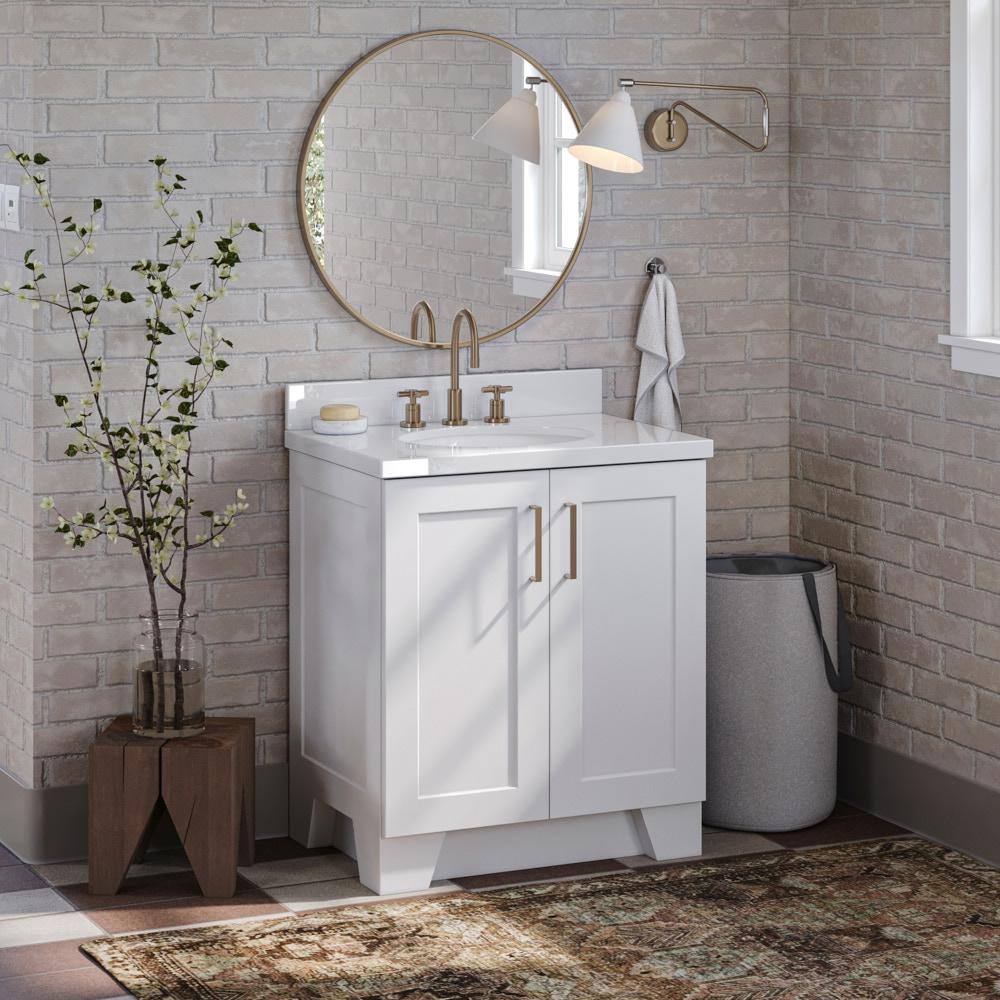 Taylor 30" White Freestanding Vanity Cabinet with Brass Hardware