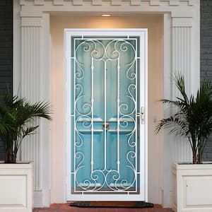 Palermo 36 in. x 80 in. White Full View Wrought Iron Security Storm Door with Reversible Hinging