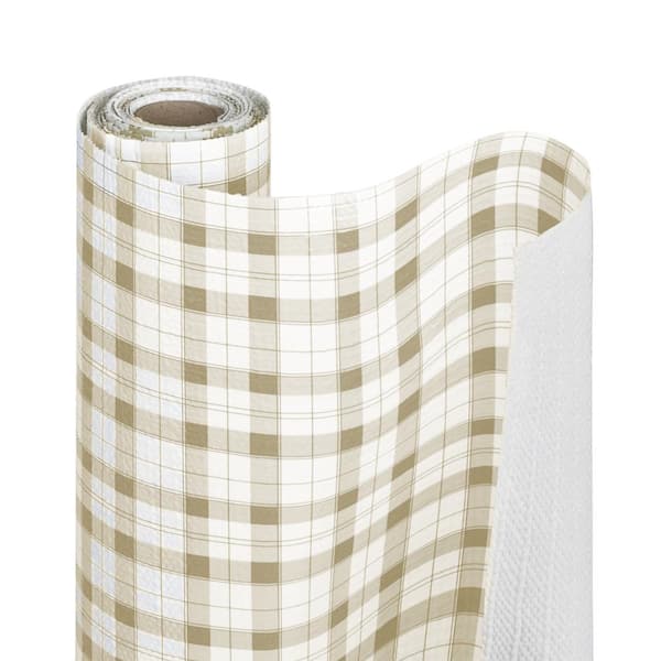 Smart Design Bonded Khaki Plaid 12 in. D x 720 in L Checkered Nonstick, Drawer and Shelf Liners (6 Pack)