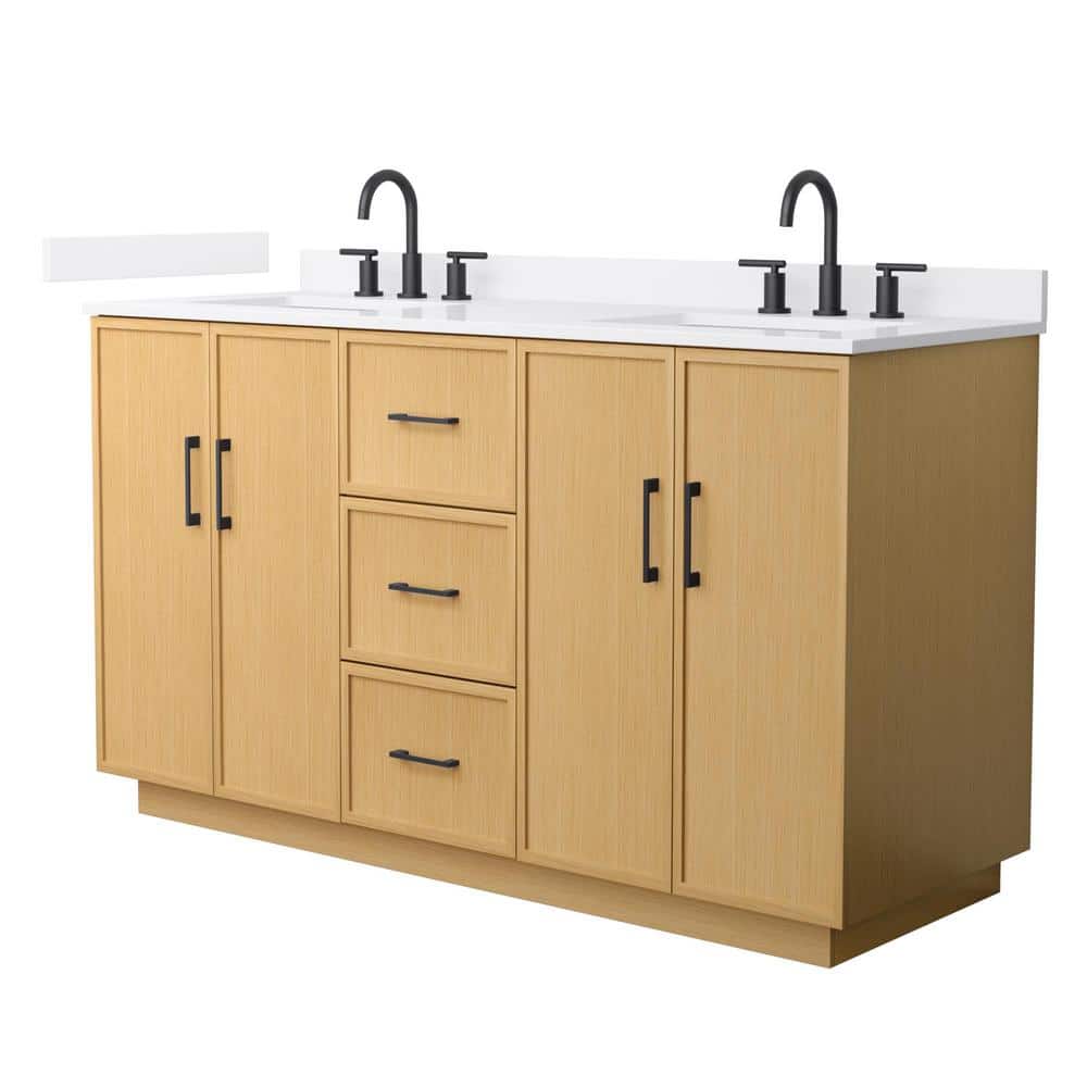 Elan TK 60 in. Double Freestanding Light Oak Bath Vanity with White Quartz Top (Assembled) price history on PriceWatchPro