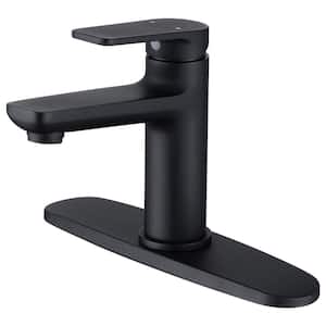 Harp Single Hole Single-Handle Bathroom Faucet With Deck Plate in Matte Black