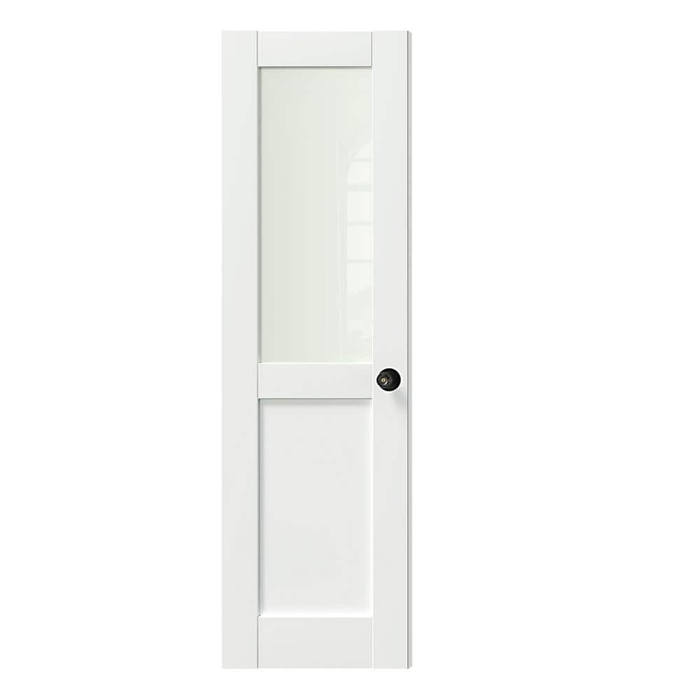 TENONER 24 in. x 80 in. MDF Wood, Primed, White, 1/2 Lite, Frosted