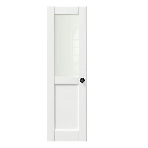 24 in. x 80 in. MDF Wood, Primed, White, 1/2 Lite, Frosted Glass Interior Door Slab With Black Goal Doorknob