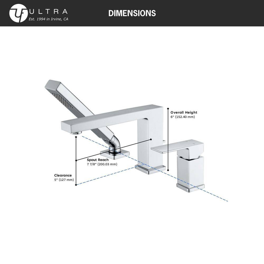 Polished Chrome Single Handle Deck-Mounted Tub Faucet with Hand Shower