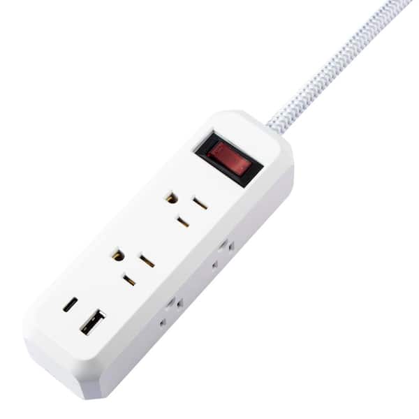 8-in-1 6-Outlet 5 ft. Power Strip with 2 USB Ports, White