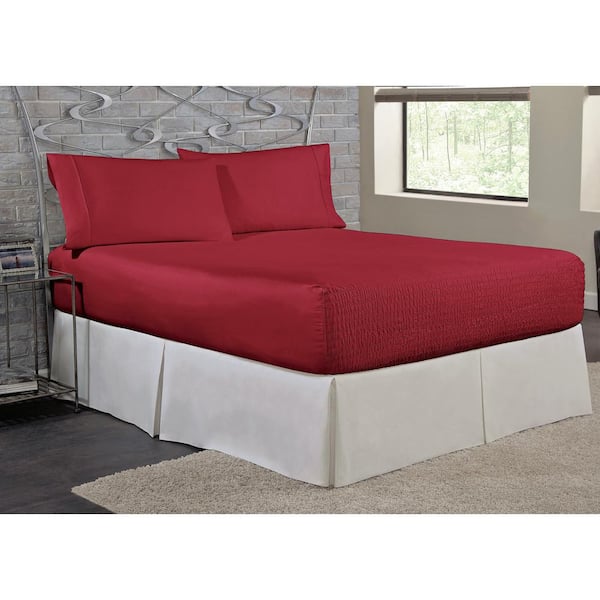 Bed Tite Bed Tite Microfiber 4-Piece Burgundy Solid 200 Thread Count Microfiber Queen Sheet Set