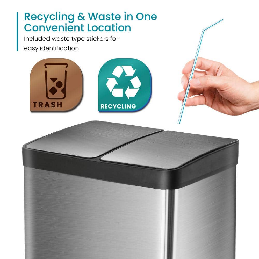 Stainless Steel Dual Compartment Kitchen Trash and Recycling Bin