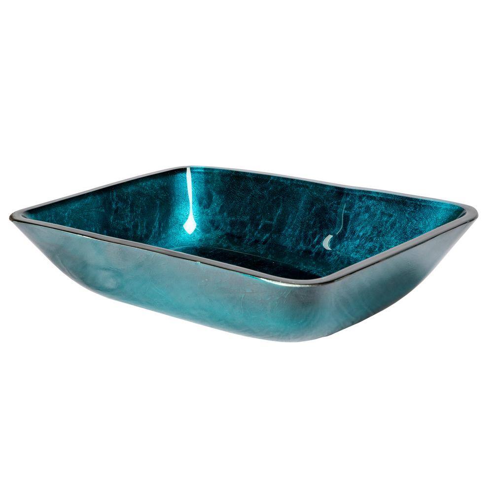 Turquoise Blue Rectangular Tempered Glass Vessel Sink