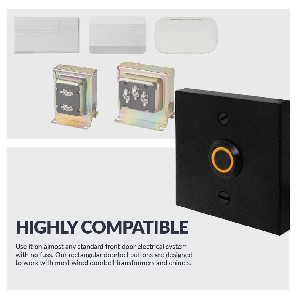 Black Square Lighted Wired Metal Doorbell Button