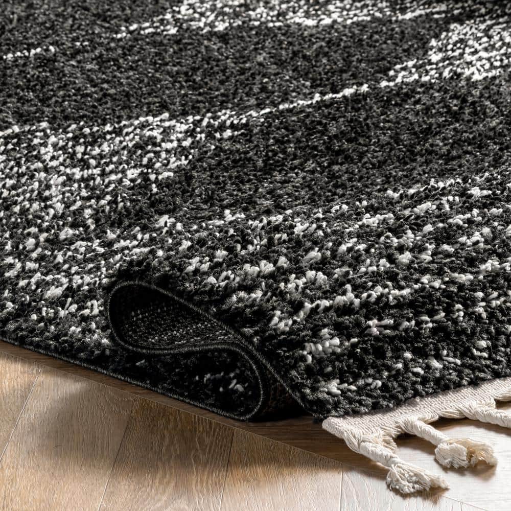 Black and White Braided Oval Shag Rug