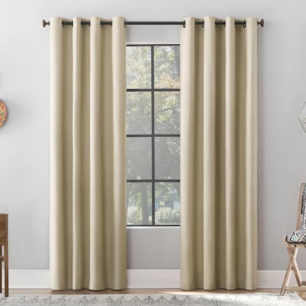 Gelso Textured Linen Polyester Blend Stone 50 in. W x 96 in. L Grommet 100% Blackout Curtain (Single Panel)