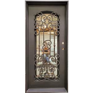 38 in. x 81 in. 1-Panel Left-Hand/Inswing Operable Arch Frosted Glass Dark Bronze Finished Iron Prehung Front Door