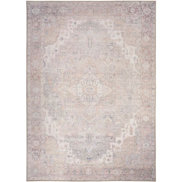 Nourison Vintage Washables Light Blue 4 ft. x 6 ft. Center Medallion Traditional Area Rug