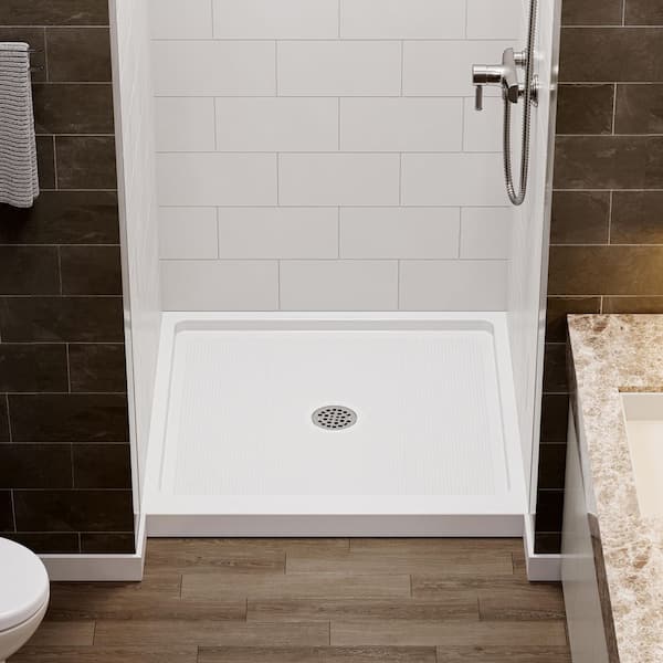 36 in. L x 36 in. W Alcove Shower Pan Base with Center Drain