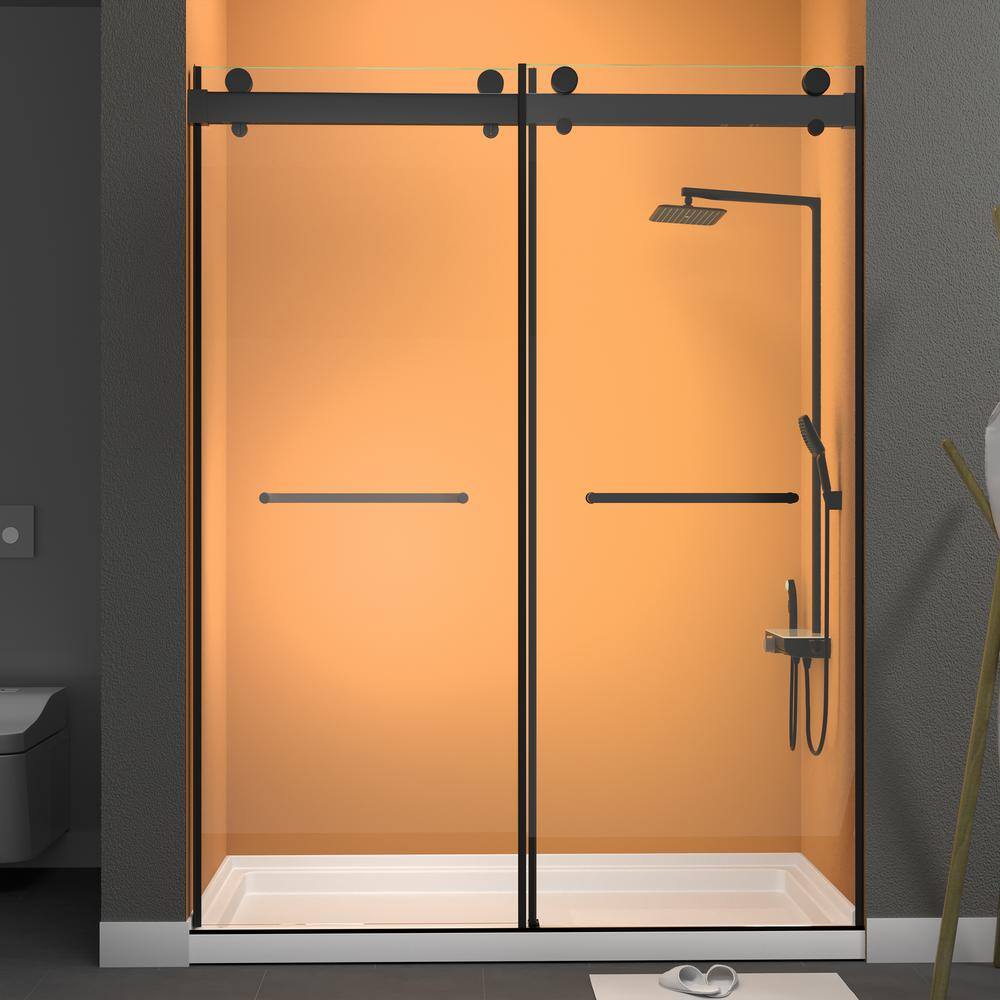 Getpro 72 in. W x 79 in. H Double Sliding Frameless Shower Door in Matte Black with Soft