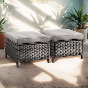 Carolina Gray Wicker Outdoor Ottoman with Gray Cushion