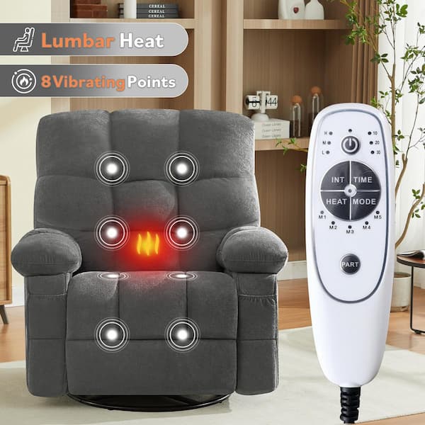 Gray Fabric Recliners Vibration Massage and Lumbar Heating Recliner Massage Swivel Recliner with USB