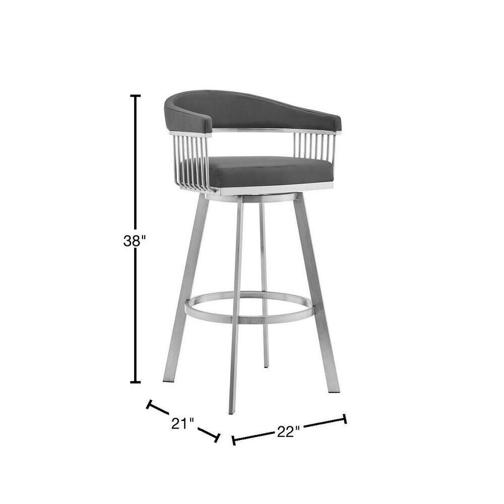 Gray Faux Leather and Stainless Steel Swivel Bar Stool