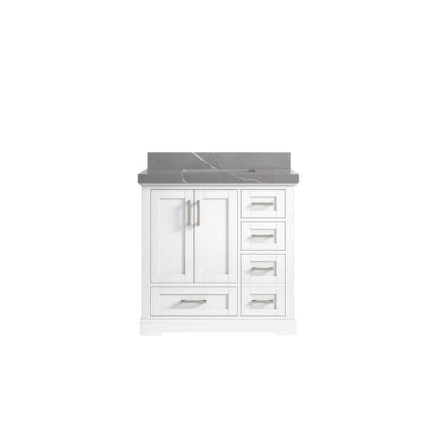 Willow Collections Boston 36 in. W x 22 in. D x 36 in. H Single Sink Bath Vanity Center in White with 2" Piatra Quartz Top