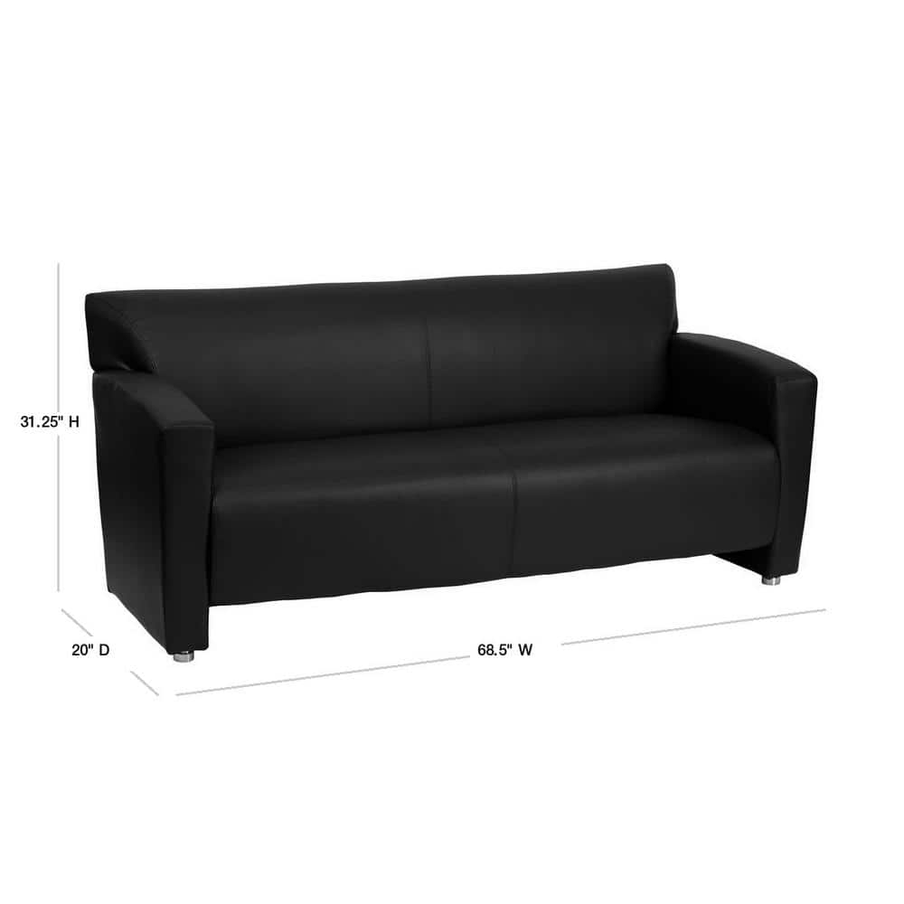 Elegant Black LeatherSoft Flared Arm Reception Sofa