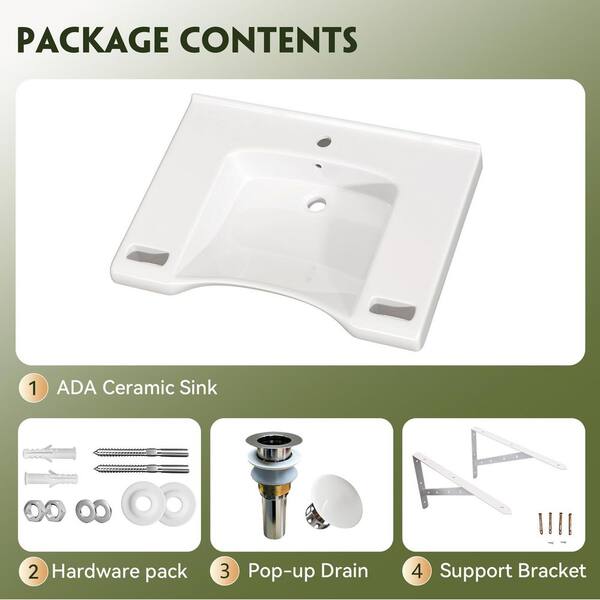 Zeafive 29.5 in. ADA Compliant Ceramic Sink Wall-Hung Accessible