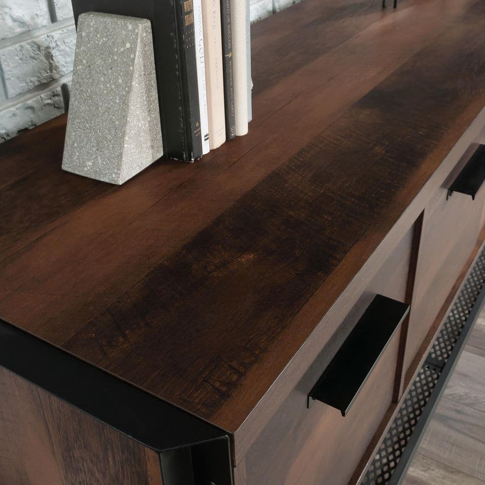Barrel Oak and Black Metal 2-Drawer Office Credenza