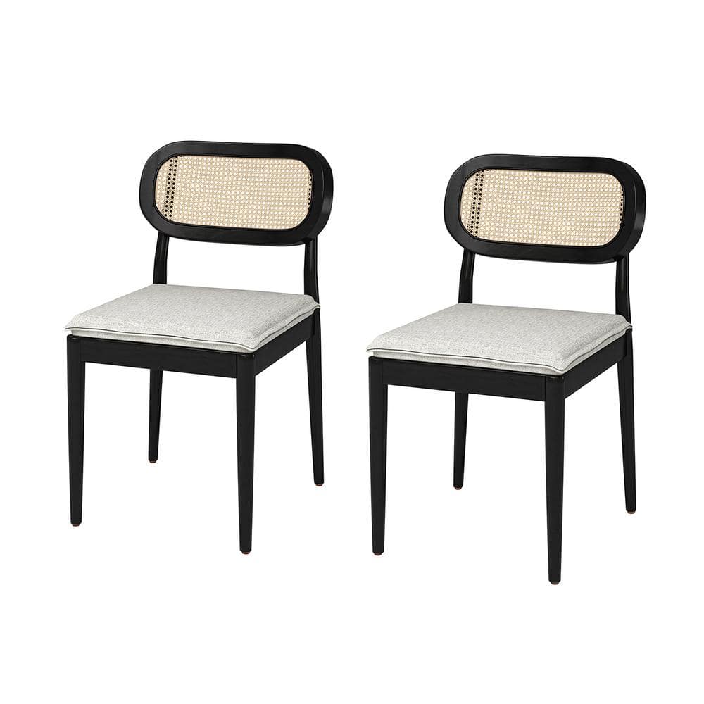 Laurente Black Modern Rattan Dining Chair with Removable Cushion (Set of 2)