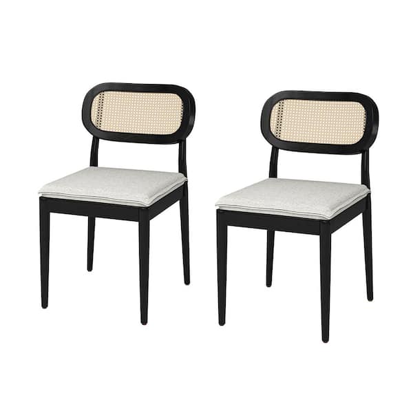 JAYDEN CREATION Laurente Black Modern Ratten Dining Chair with Removable Cushion
