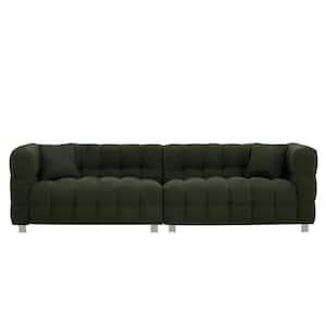 102 in. Wide Square Arm Teddy Fabric Modern Rectangle Upholstered Sofa in Green