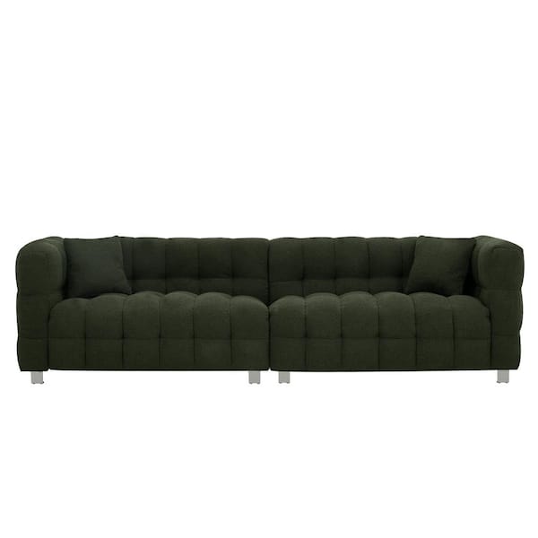 Z-joyee 102 in. Wide Square Arm Teddy Fabric Modern Rectangle Upholstered Sofa in Green