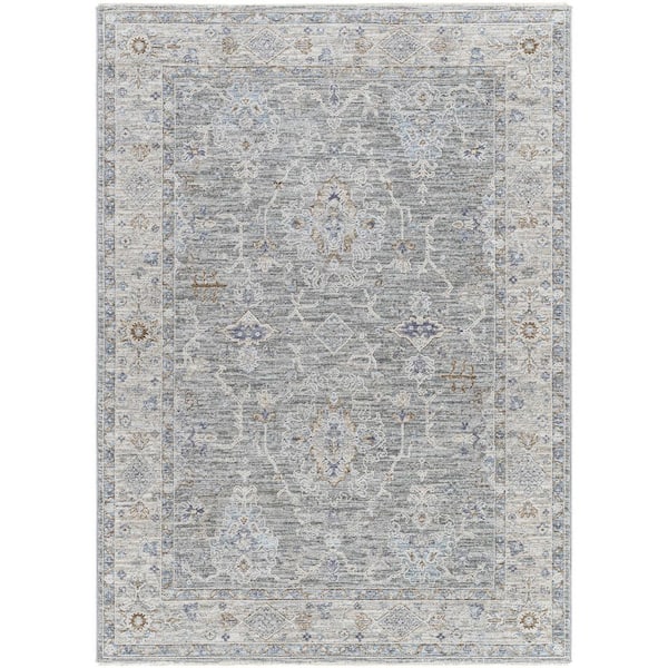 Virginia Pale Blue Traditional Border 8 X 13 Area Rug
