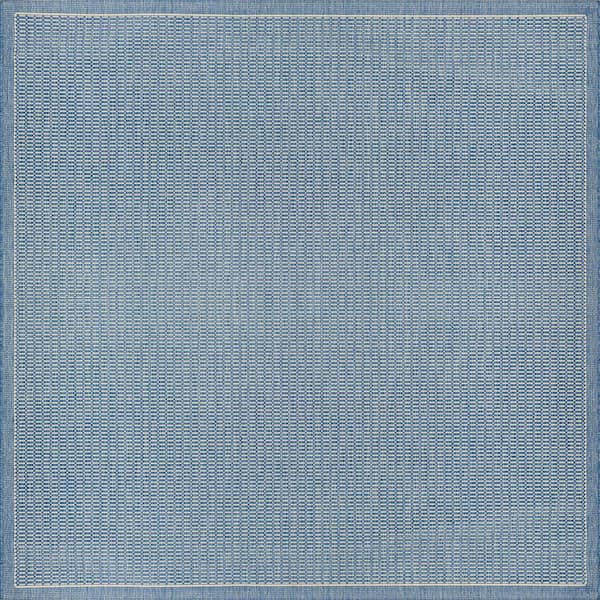 Couristan Recife Saddle Stitch Champagne-Blue 8 ft. x 8 ft. Square Indoor/Outdoor Area Rug