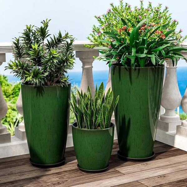 SRL ROUNDTYPE PLANT POT S×3点 24,21,10.6 in Large Green Plastic Round Planter Set (3-Pack