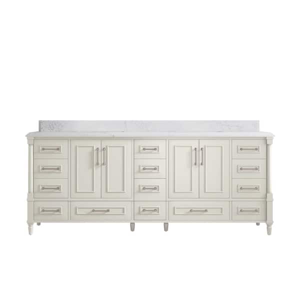 Willow Collections Hudson 84 in. Double Sink Freestanding Alabaster Bath Vanity with Empira White Top Unassembled