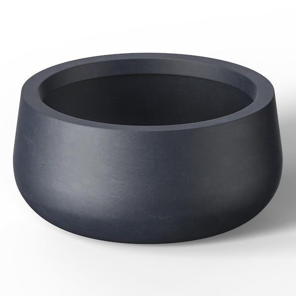 Concrete Round Modern Flower Pots, Lightweight Outdoor Planters with Drainage Hole for Home Office, 15" D, Charcoal