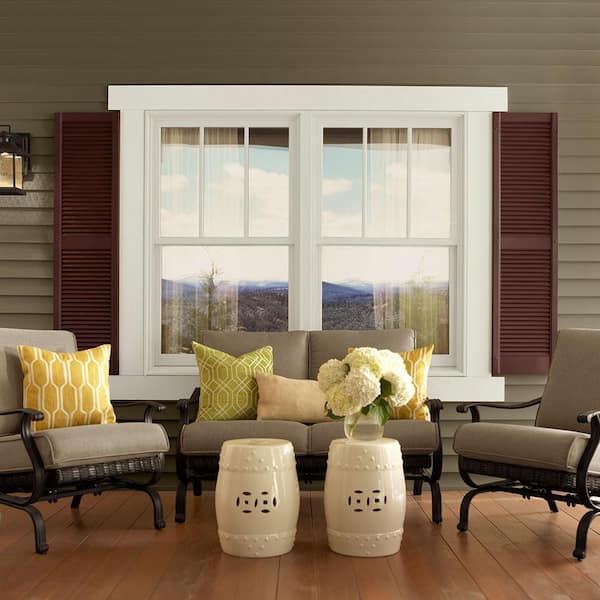 15 in. x 67 in. Cottage Style Open Louvered Polypropylene Shutters Pair in Dark Navy