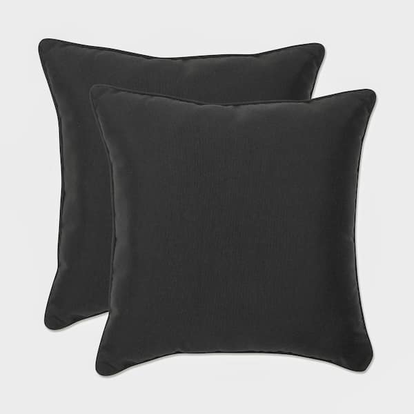 Solid Black Square Outdoor Square Throw Pillow 2-Pack